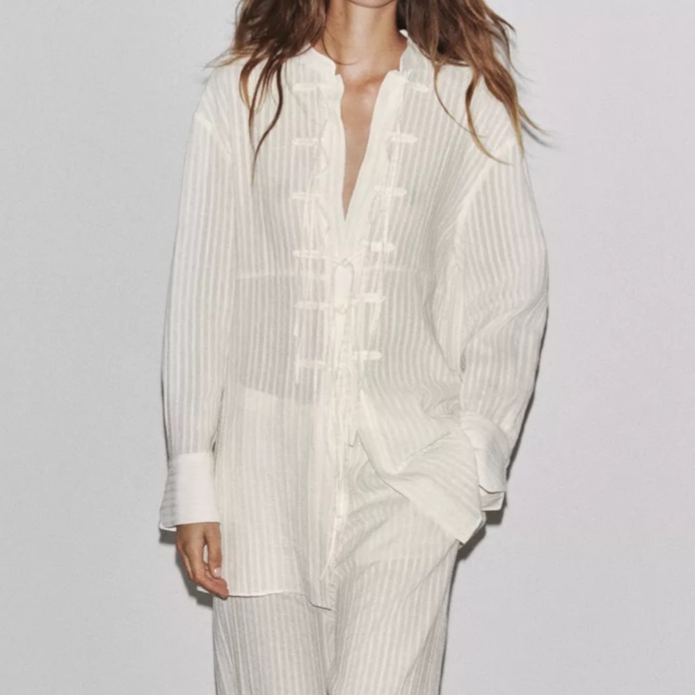 Zara ZW Collection Striped Shirt w Ties - US XS - Picture 8 of 8